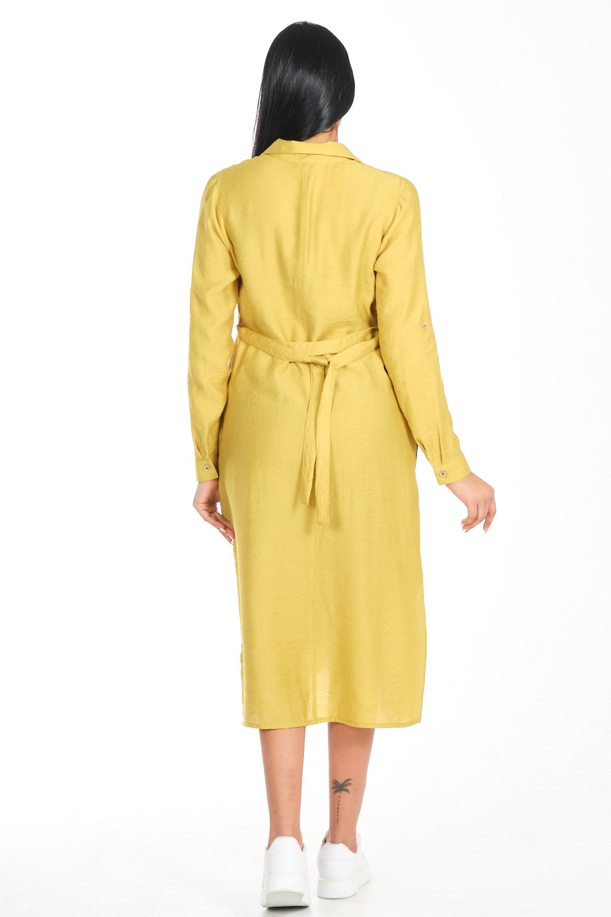 Busa Maternity Shirt Collar Front Pocket Midi Length Dress Mink