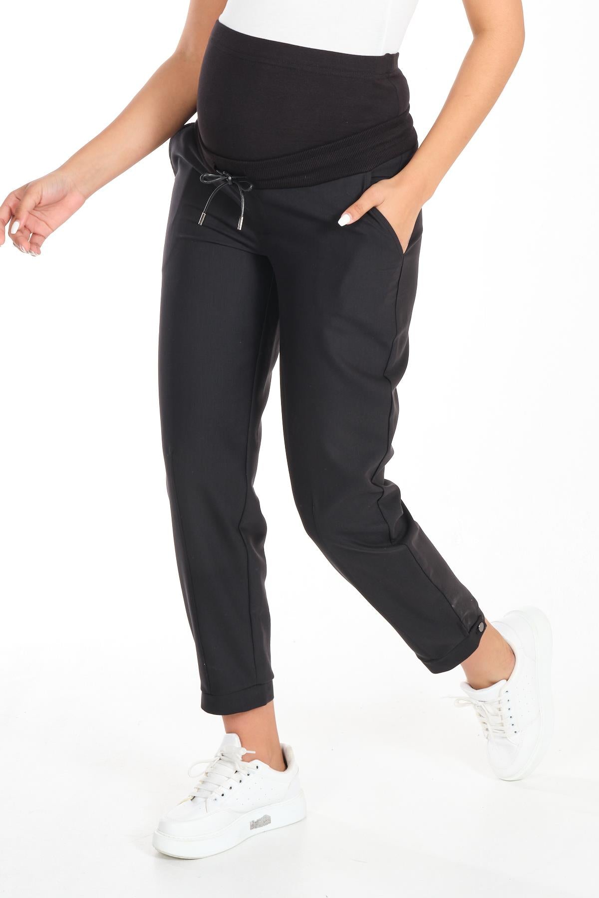 Busa Maternity Stretch Abdominal Banded Waistband Adjustable Cuff Button Classic Pants