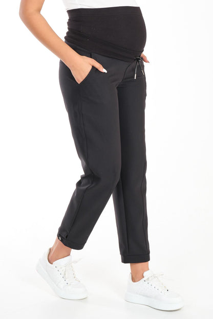 Busa Maternity Stretch Abdominal Banded Waistband Adjustable Cuff Button Classic Pants