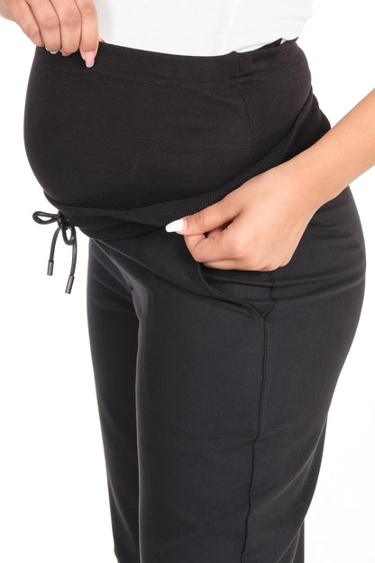 Busa Maternity Stretch Abdominal Banded Waistband Adjustable Cuff Button Classic Pants