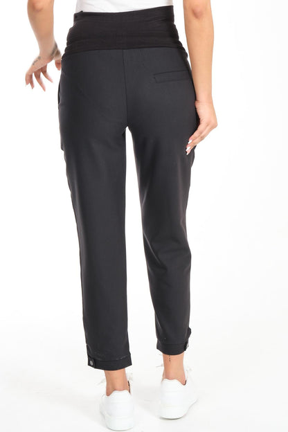 Busa Maternity Stretch Abdominal Banded Waistband Adjustable Cuff Button Classic Pants