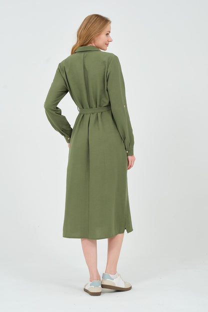 Busa Maternity Shirt Collar Front Pocket Midi Length Dress Mink