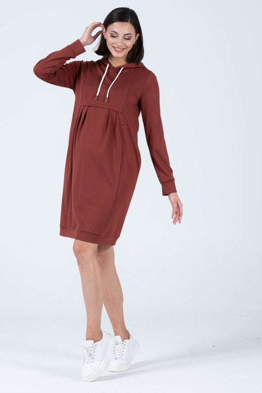 Busa Maternity Steel Knitted Breastfeeding Detailed Hooded Dress