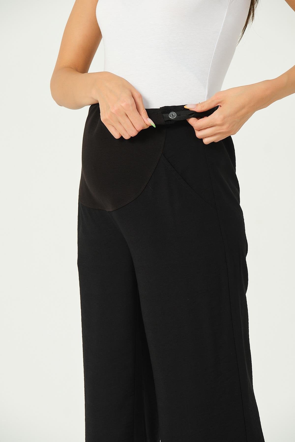 Busa Maternity Stretchy Abdominal Banded Waist Adjustable Classic Wide Leg Pants