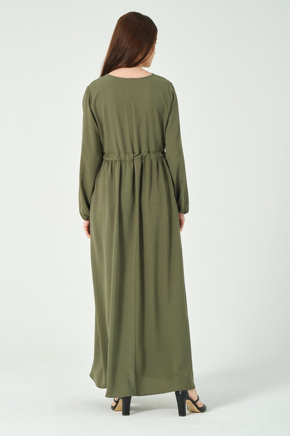 Busa Maternity Long Sleeve Maxi Length V Neck Hijab Dress Khaki