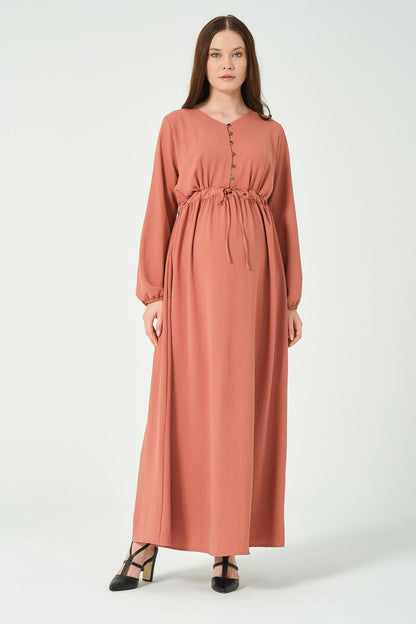 Busa Maternity Long Sleeve Maxi Length V Neck Hijab Dress Khaki