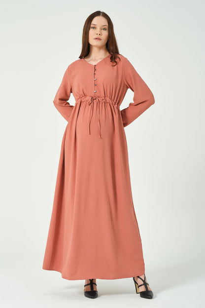 Busa Maternity Long Sleeve Maxi Length V Neck Hijab Dress Khaki