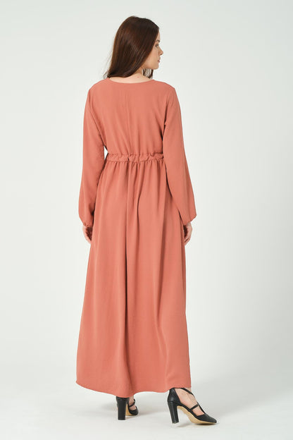 Busa Maternity Long Sleeve Maxi Length V Neck Hijab Dress Khaki