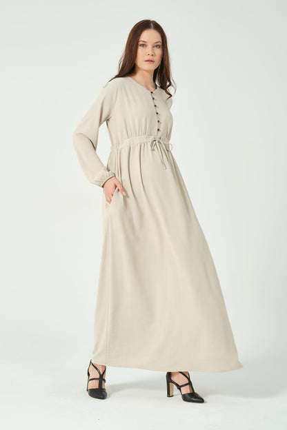 Busa Maternity Long Sleeve Maxi Length V Neck Hijab Dress Khaki