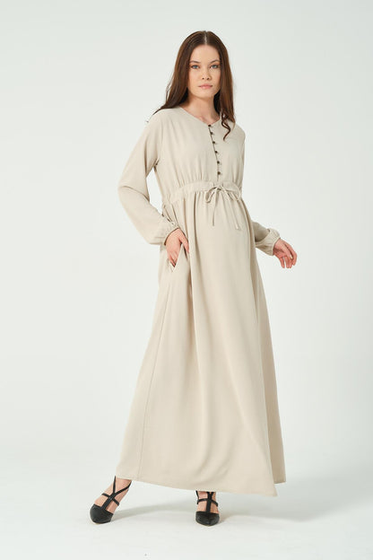 Busa Maternity Long Sleeve Maxi Length V Neck Hijab Dress Khaki
