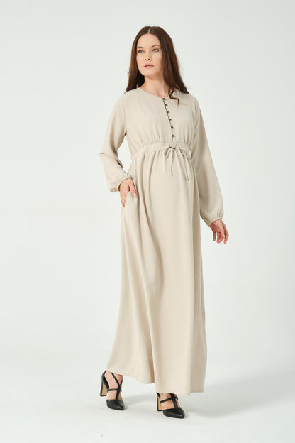 Busa Maternity Long Sleeve Maxi Length V Neck Hijab Dress Khaki