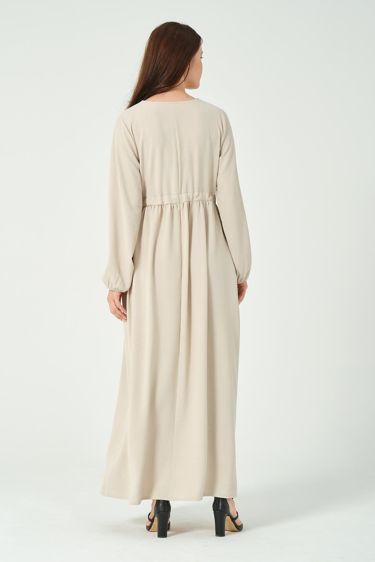 Busa Maternity Long Sleeve Maxi Length V Neck Hijab Dress Khaki