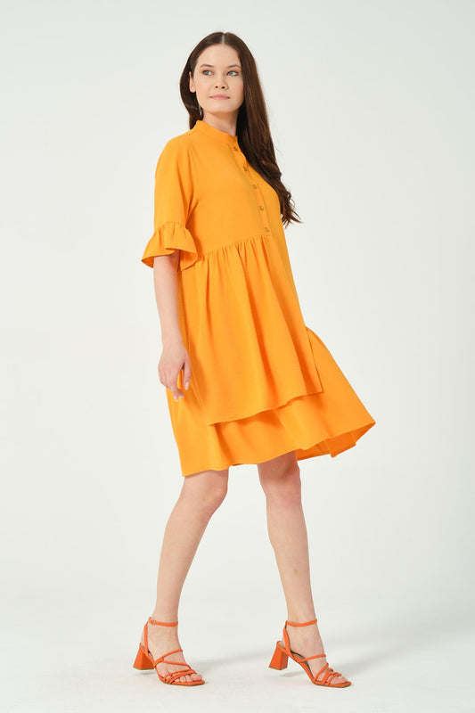 Busa Maternity Front Buttoned Frill Detailed Fakir Sleeve Midi Length Dress Mango