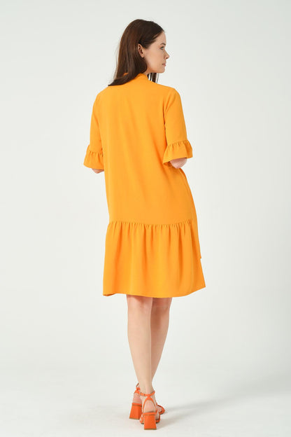Busa Maternity Front Buttoned Frill Detailed Fakir Sleeve Midi Length Dress Mango