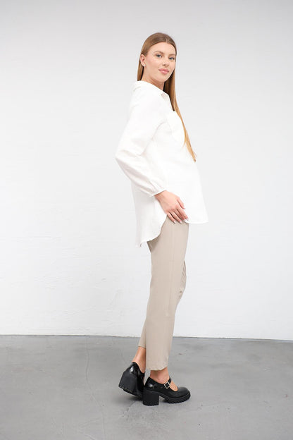 Busa Maternity Front Pocket Linen Shirt with Elasticized Sleeves