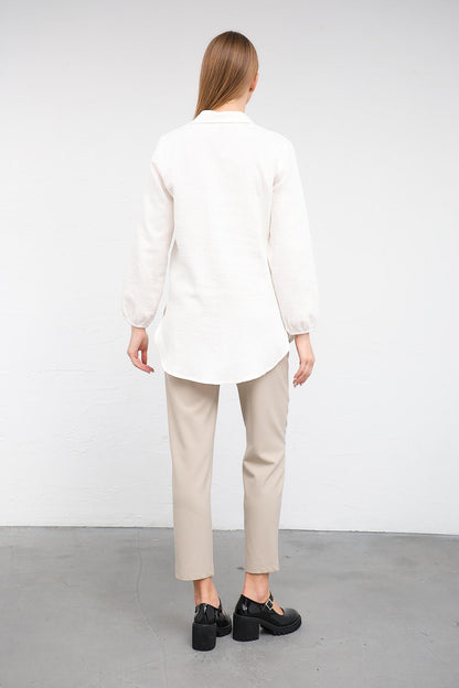Busa Maternity Front Pocket Linen Shirt with Elasticized Sleeves