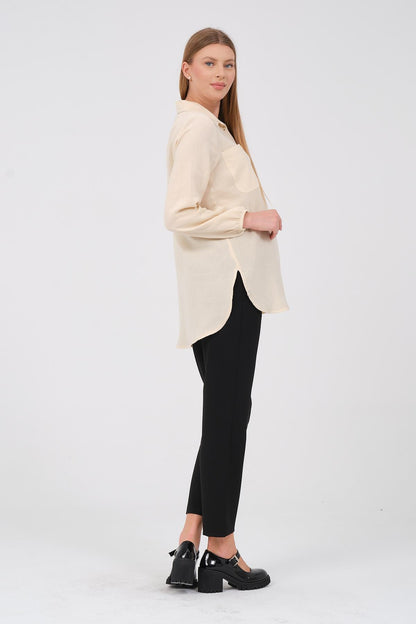 Busa Maternity Front Pocket Linen Shirt with Elasticized Sleeves