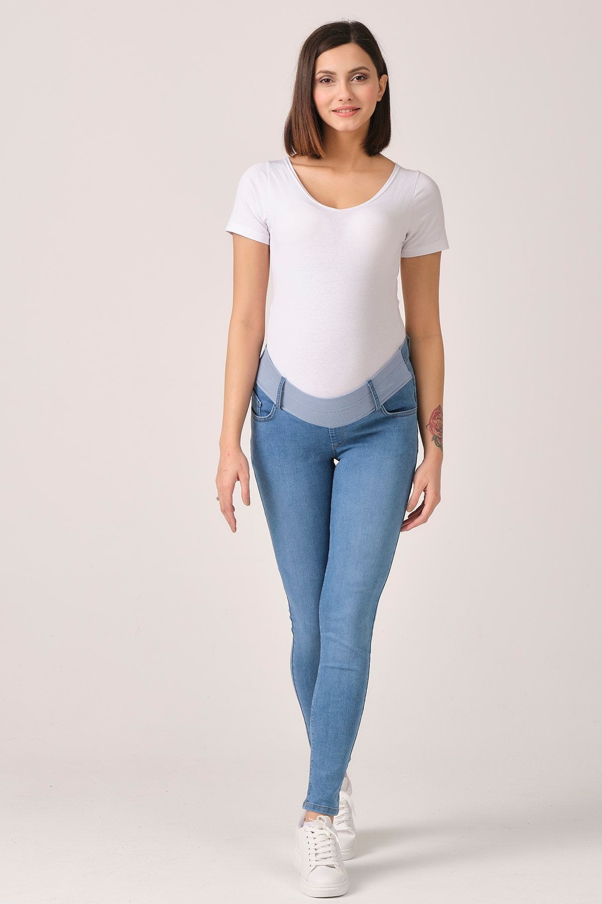 Busa Maternity Short Rib Slim Leg Jeans
