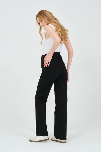 Busa Maternity Belly Hugging Elastic Banded Back Belted Wide Leg Jeans Light