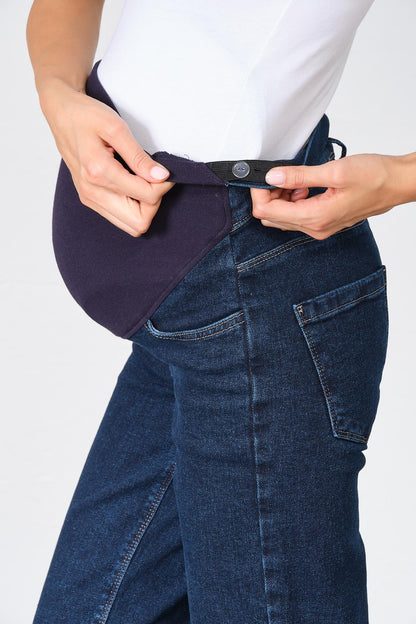Busa Maternity Belly Hugging Elastic Banded Back Belted Wide Leg Jeans Light