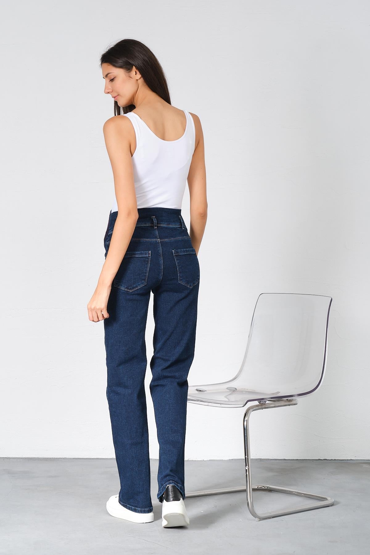 Busa Maternity Belly Hugging Elastic Banded Back Belted Wide Leg Jeans Light